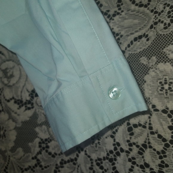Du Jour powder baby blue long sleeve shirt vertical ruffle button up button cuff - Picture 5 of 6